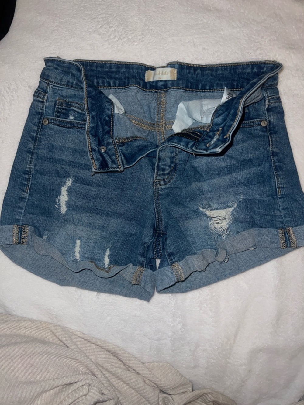 Altar'd State Rolled Cuff Distressed Denim Shorts - Blue